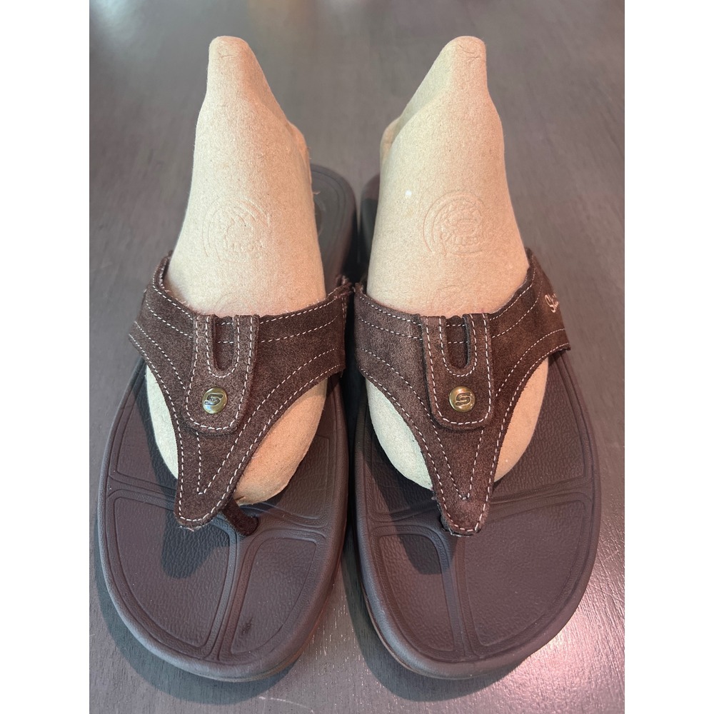 Skechers Tone-ups Womens 8 Brown Suede Thong Sandals Fitness Flip Flops Wedge